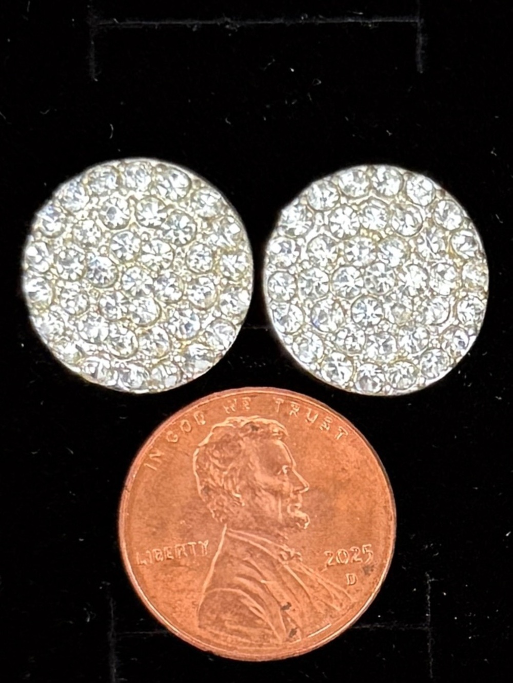 Silvertone Crystal Pavé Round Stud Clip On Earrings - Picture 3 of 6